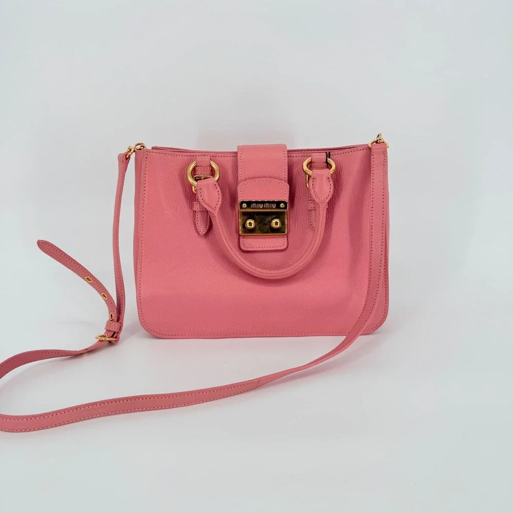 Miu Miu Madras Satchel Rosa Pink Leather Luxury Crossbody Top Handle Feminine